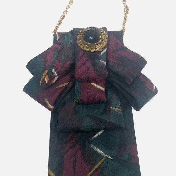 Artisan Vintage Silk Tie Necklace Milano Upcycled Antique Gold Brooch Accent NEW - Picture 9 of 13